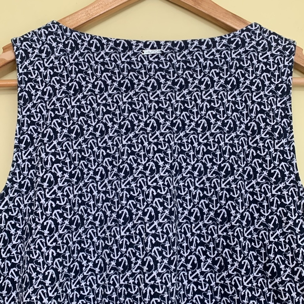 Nautica | Lace-Up Anchor Nautical All Over Print Sleeveless 100% Cotton Dress L - Picture 16 of 17